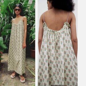 Zara Cottagecore Voluminous Flowing Boho Floral Printed Midi Dress Size Large